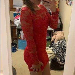 Red lace mini dress